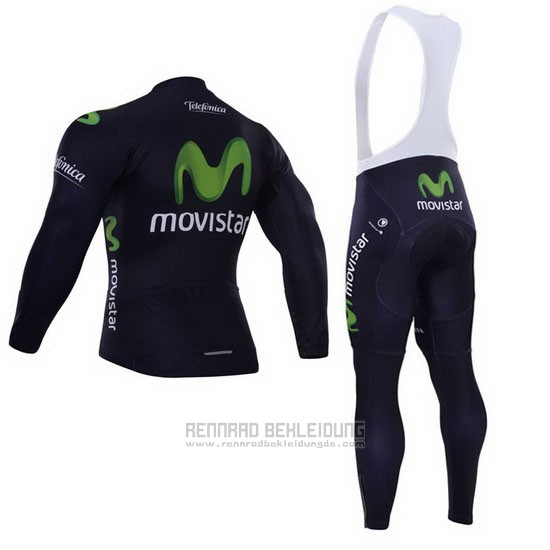 2015 Fahrradbekleidung Movistar Shwarz Trikot Langarm und Tragerhose - zum Schließen ins Bild klicken